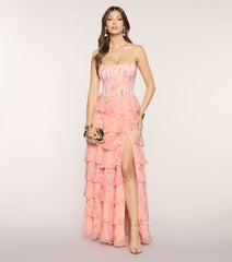 Elira Floral Chiffon Ruffle Formal Dress