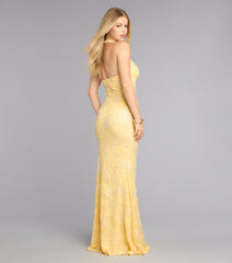 Aleah Floral Sequin Beaded Mesh Mermaid Dress