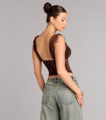 Caught Your Eye Flocked Velvet Corset Top