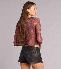 Bold Deets Snake Print Mesh Tie-Front Top