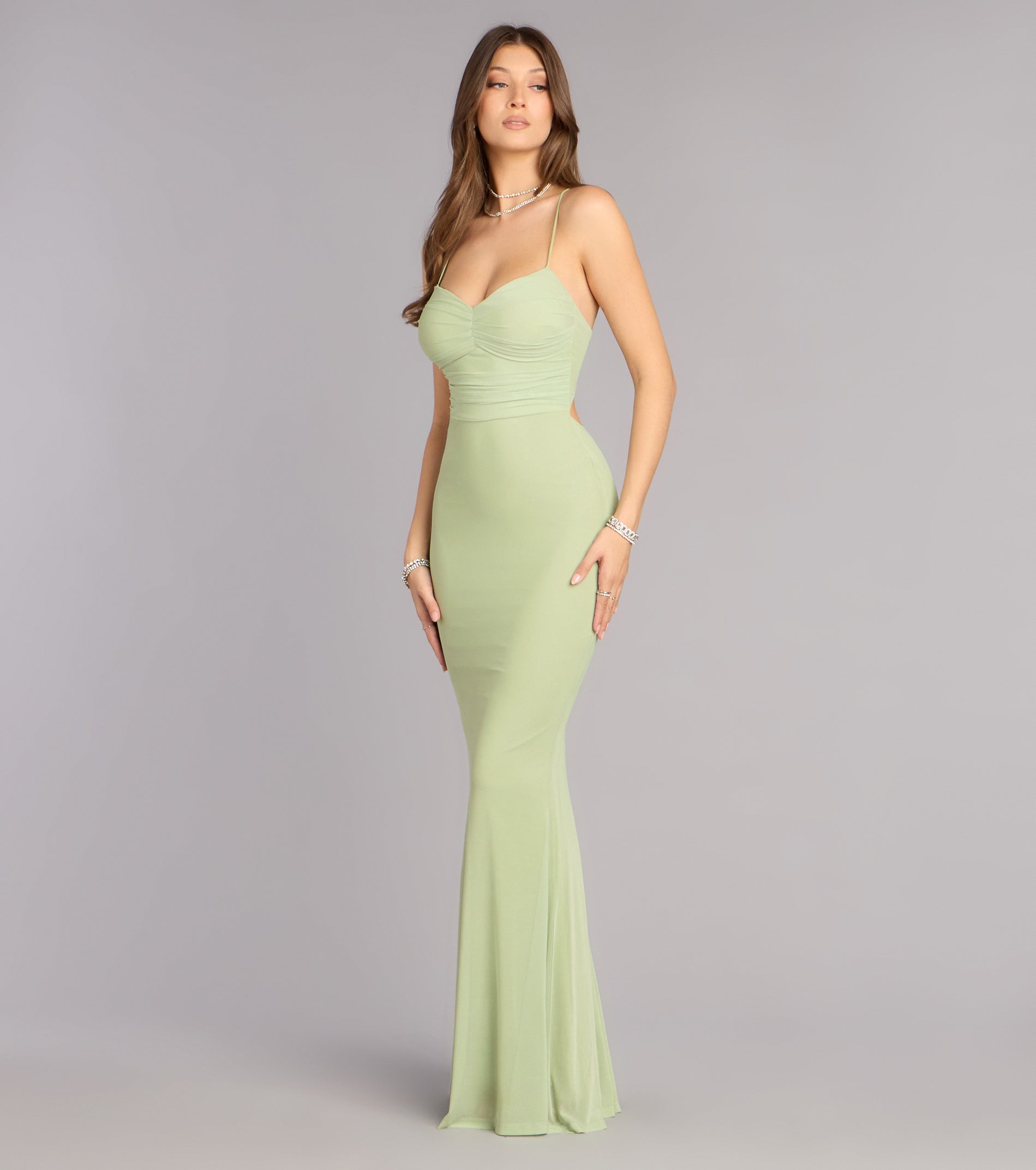 Khloe Mesh Lace-Up Mermaid Formal Dress