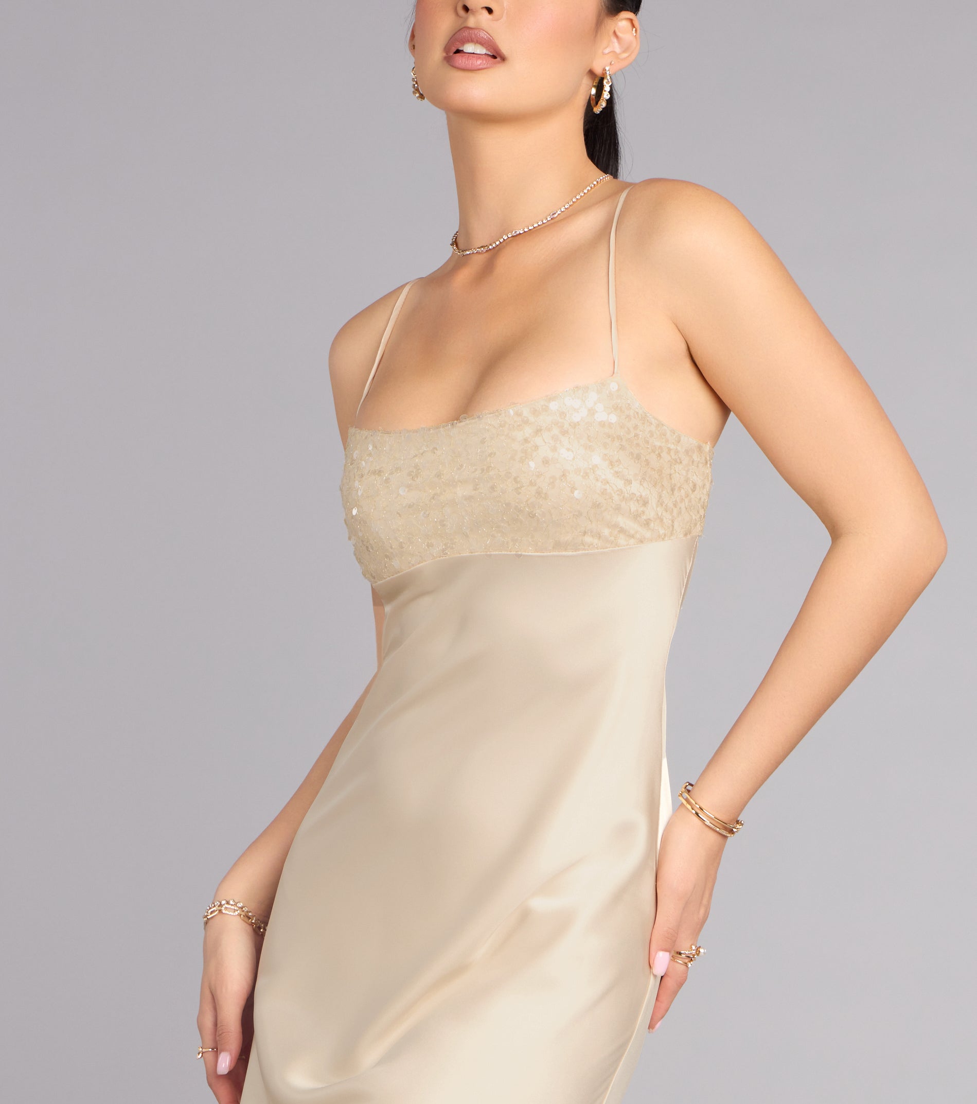 Carrie Satin Sequin Lace-Up Formal Dress
