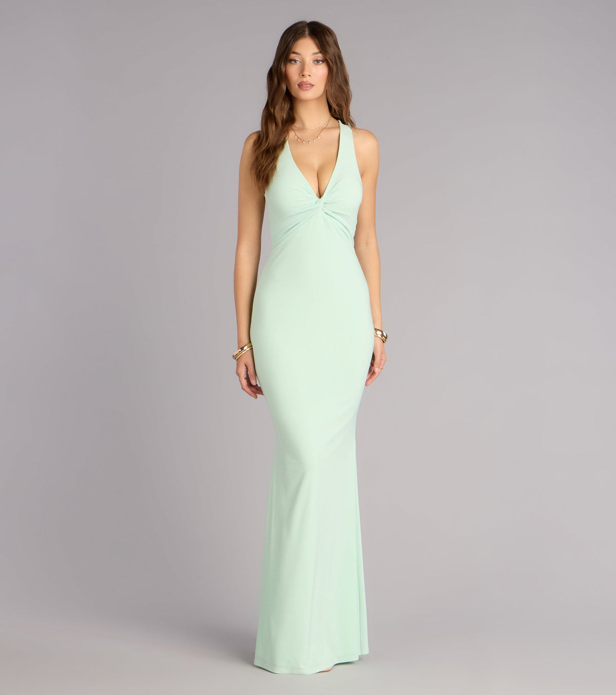 Lydia Halter Lace-Up Mermaid Formal Dress