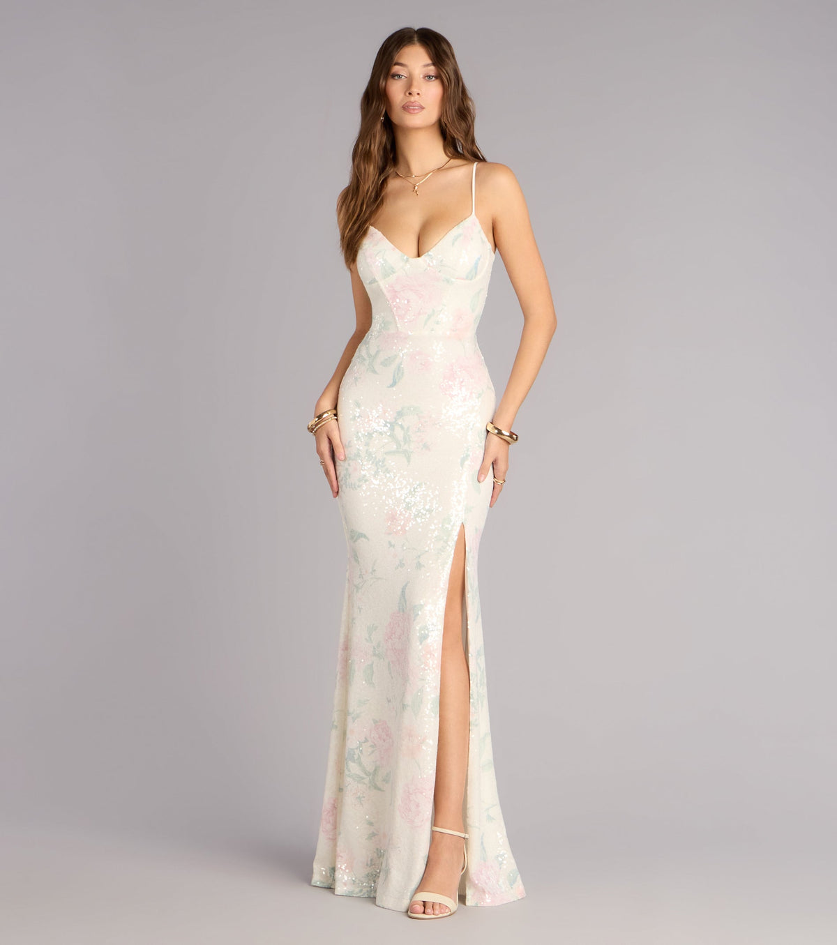 Lacey Floral Sequin Mermaid Formal Dress