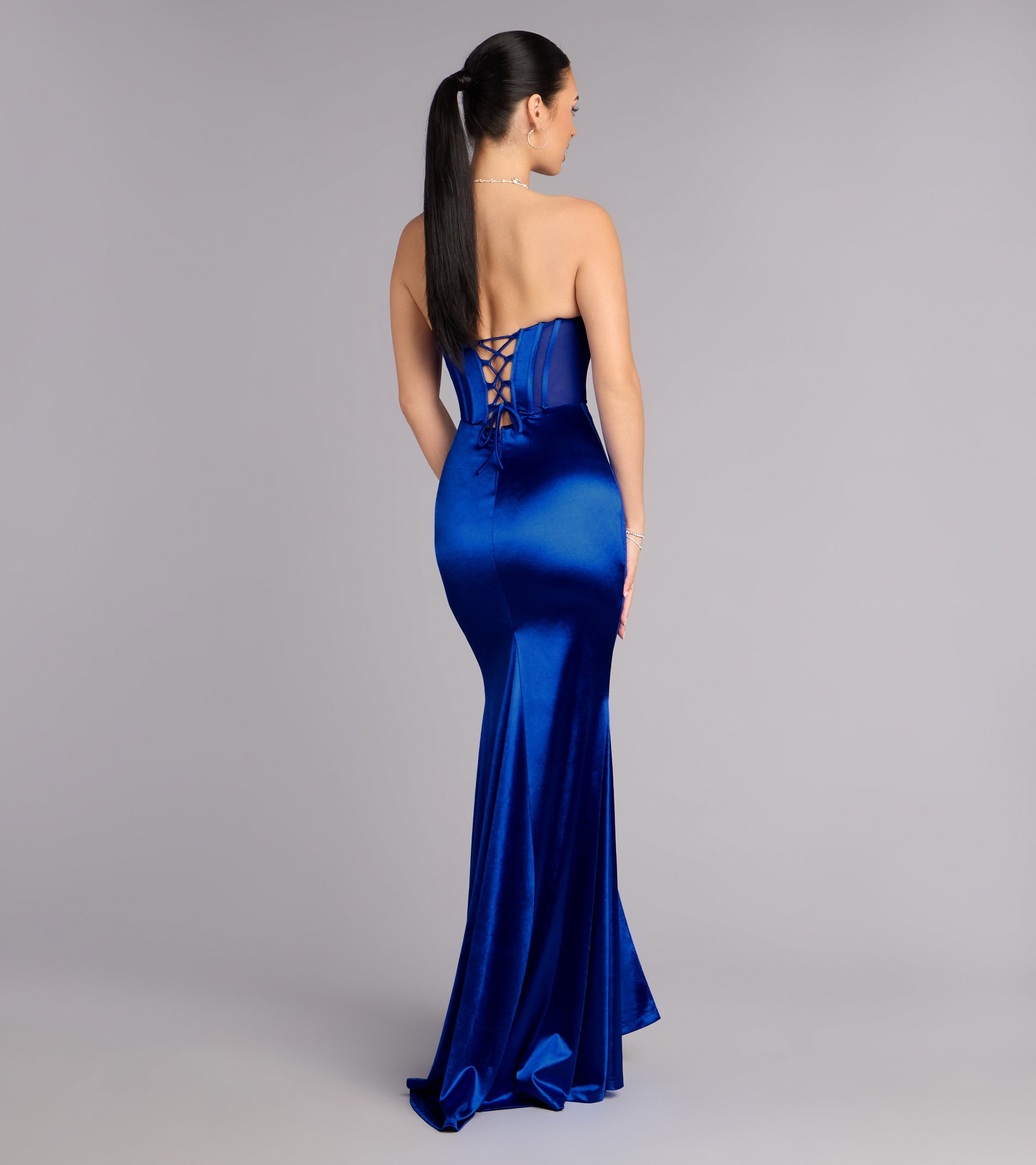 Serenity Satin Slit Lace-Up Formal Dress