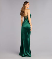 Olive Satin Lace-Up Corset Formal Dress