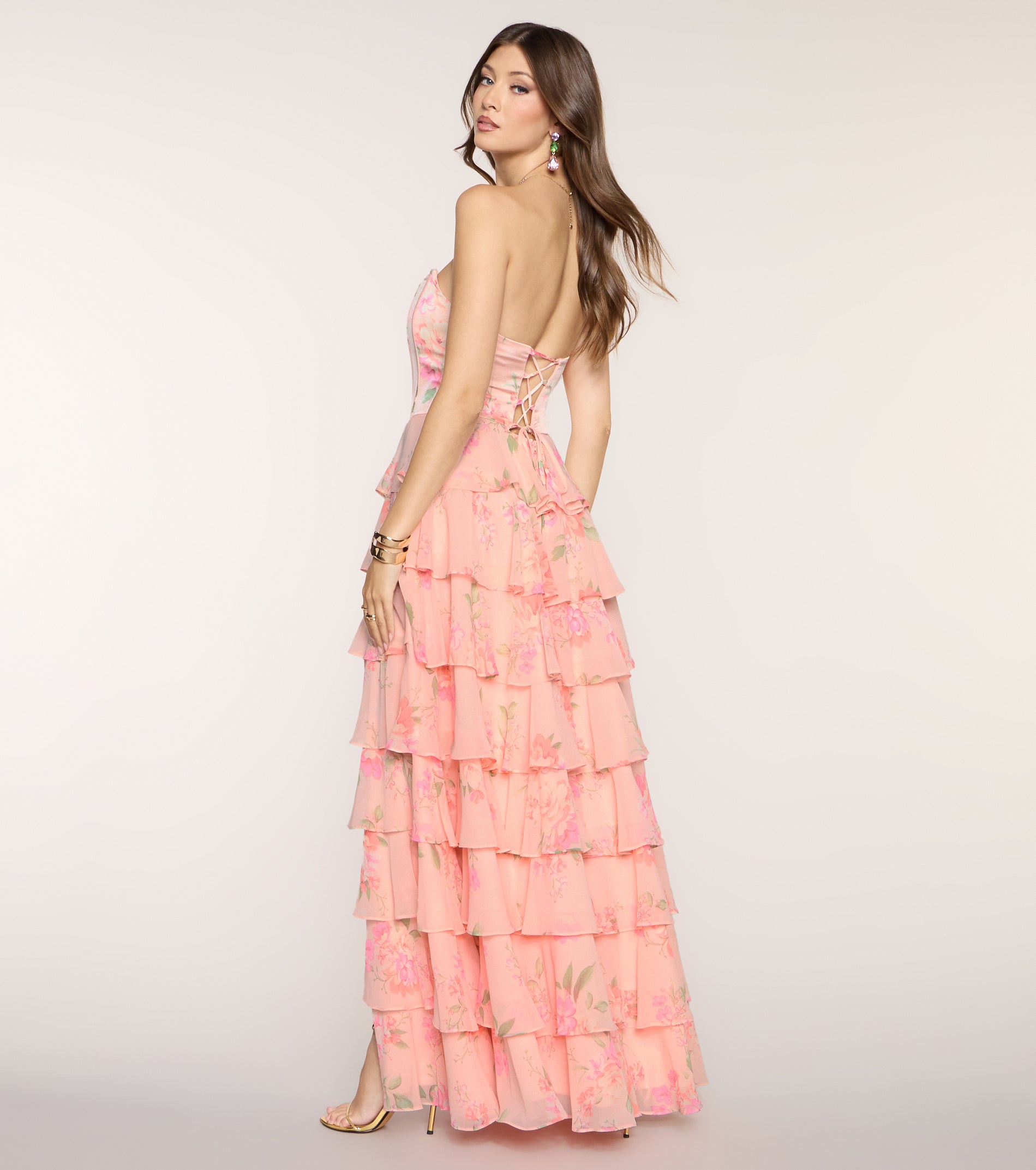 Elira Floral Chiffon Ruffle Formal Dress