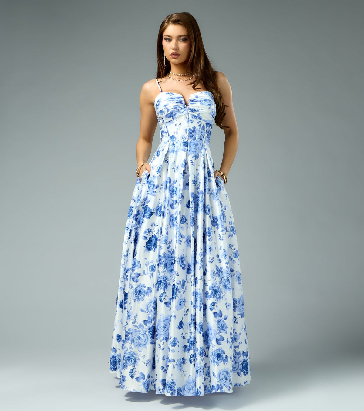 Sutton Floral Satin A-Line Ball Gown