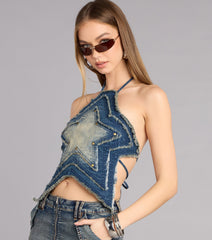 Star Of The Show Denim Halter Top