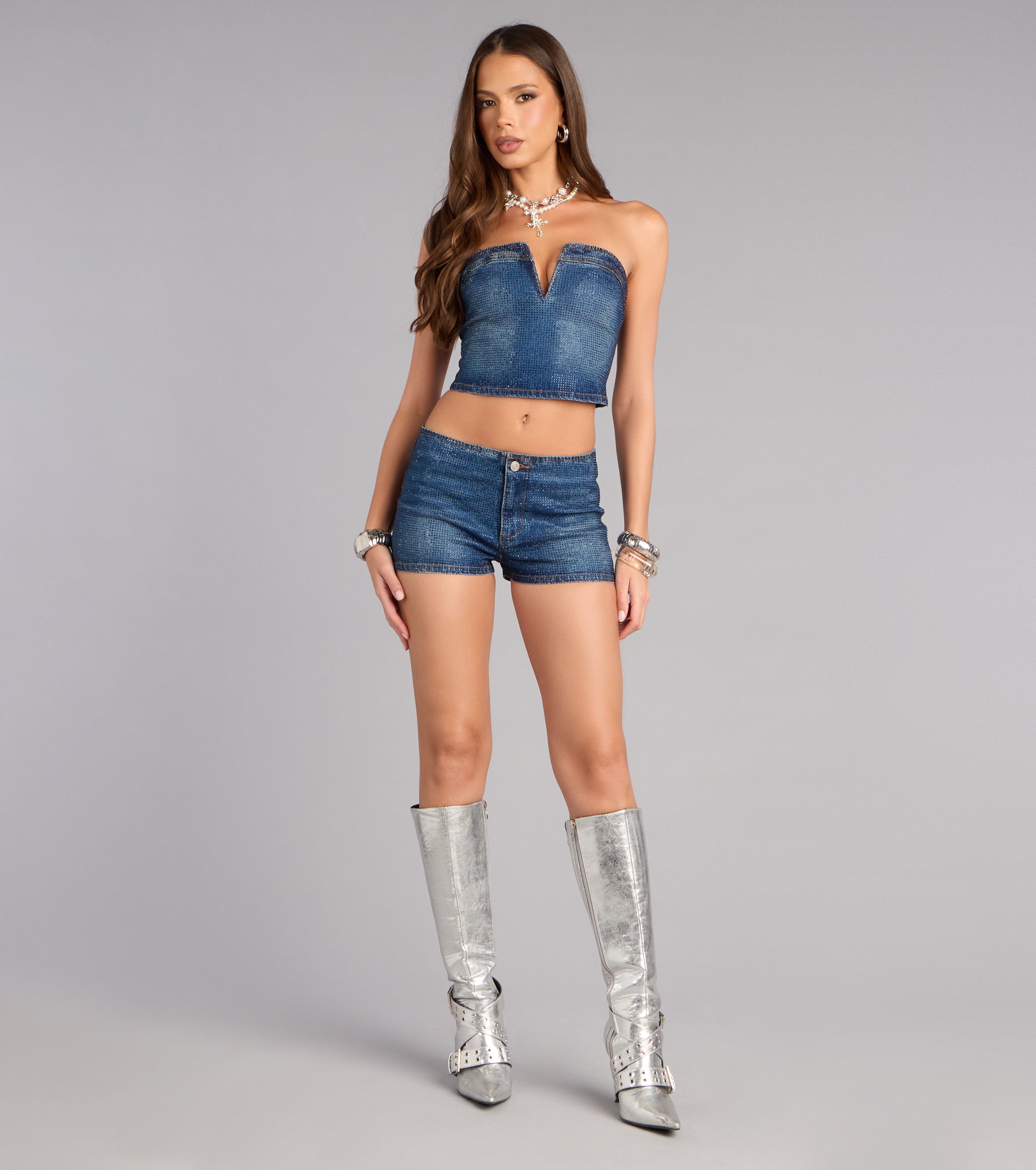 Crystal Mood Denim Tube Corset