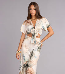 Getaway Mode Tropical Print Tie-Front Top