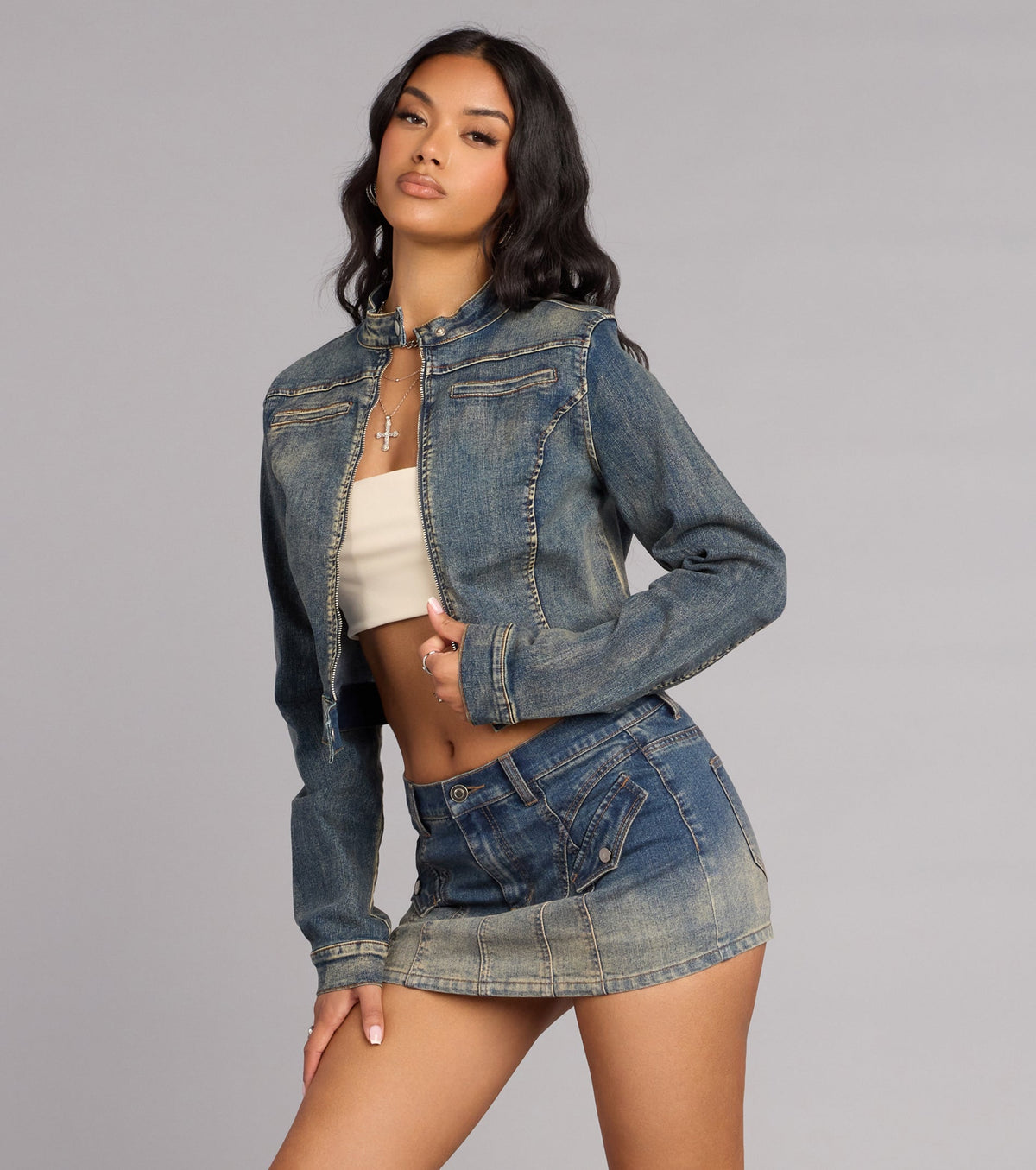 Fast Lane Cool Moto Denim Crop Jacket