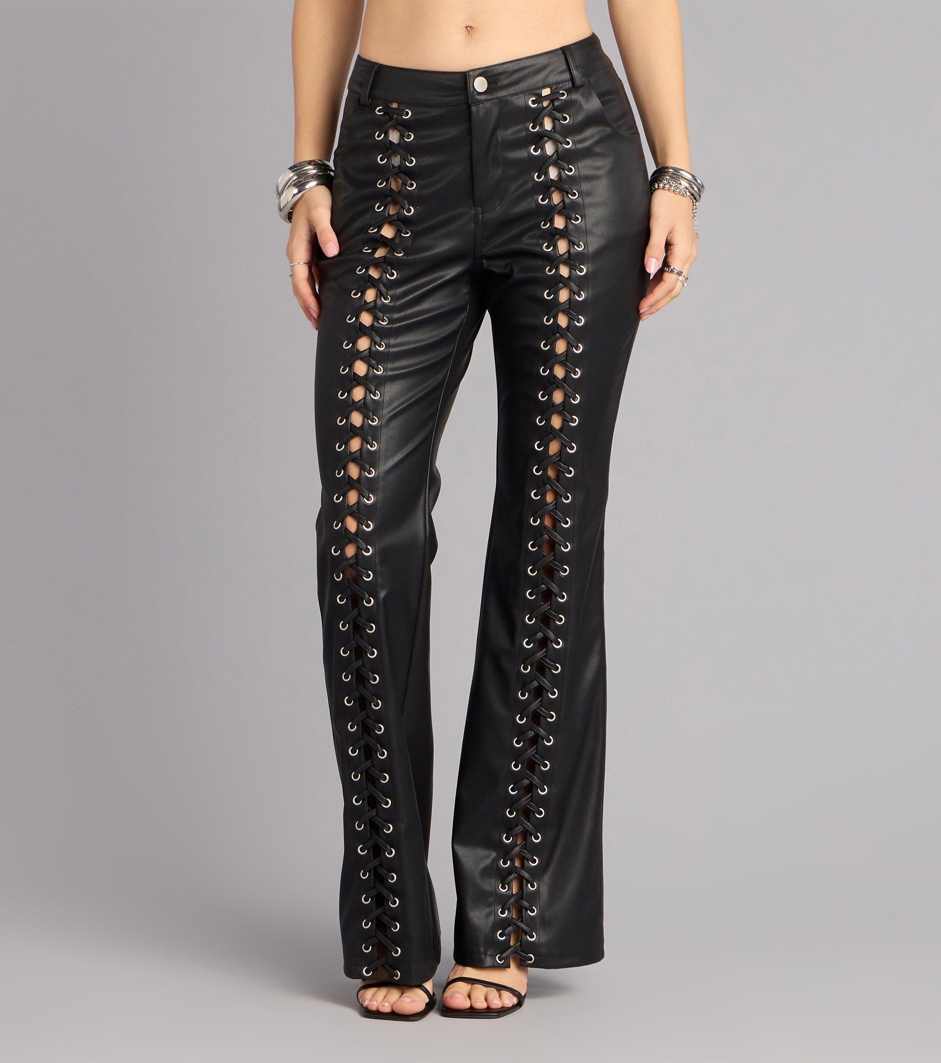 Hard To Ignore Lace Up Faux Leather Pants