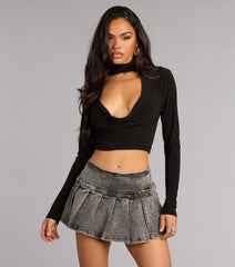 Trendy Attitude Belted Denim Mini Skort